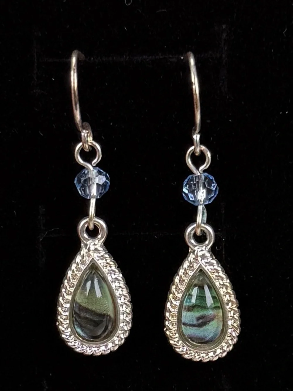 Silvertone with green and blue accent teardrop pierced earrings
